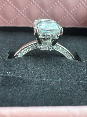 2 Carat Moissanite Emerald Cut Engagement Ring 925 Sterling Silver Set (tested)